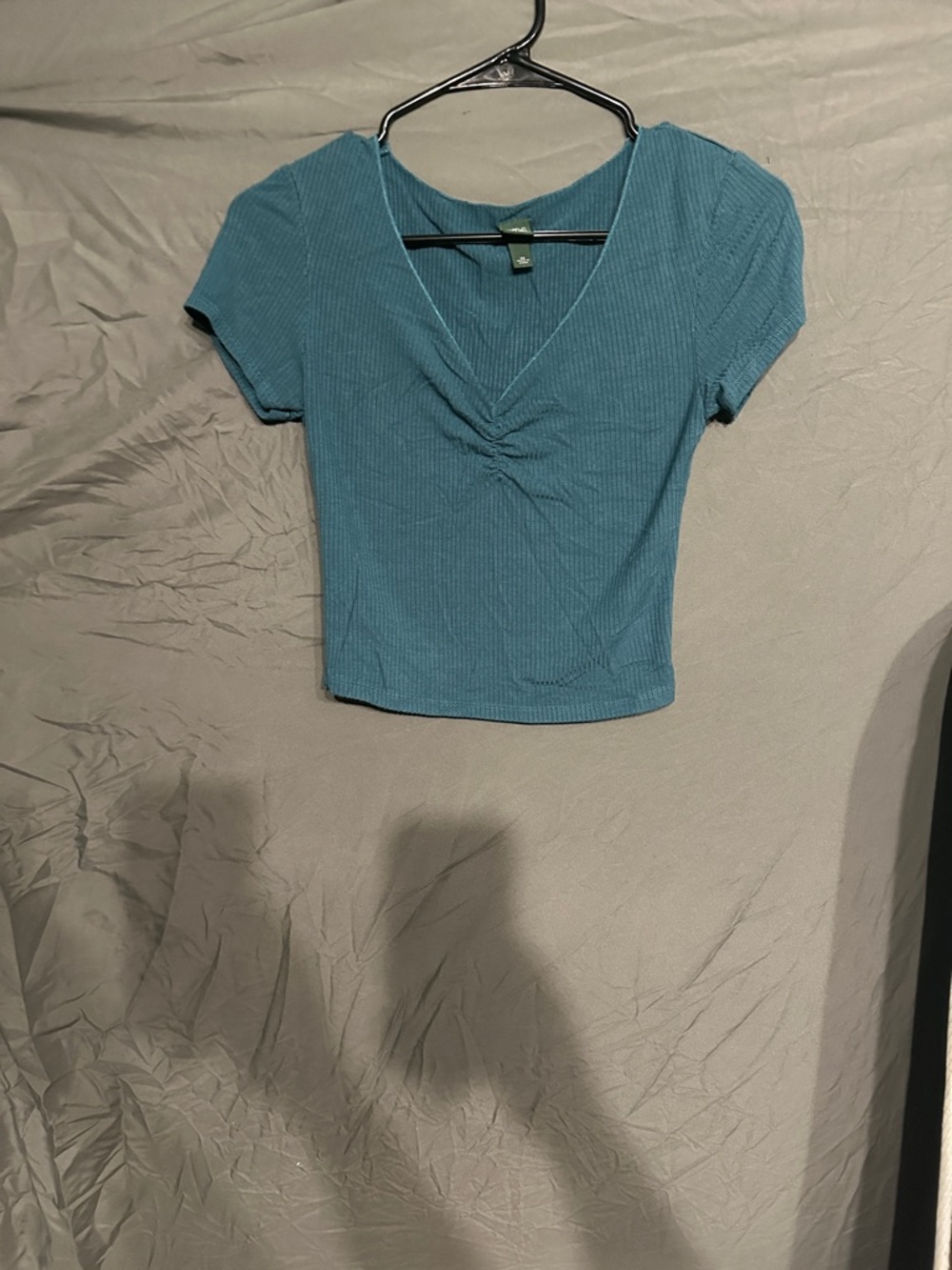 wild fable Teal Ribbed V-Neck Cropped Top